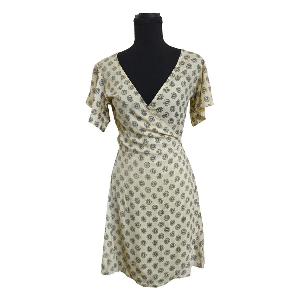 CLEOBELLA Wrap Dress XS Cream Prairiecore Medallion Flutter Ethereal Cottagecore